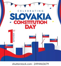 Slovakia Constitution day. 1st September Slovakia day celebration banner with its flags, abstract art elements in its flag colours. The day recalls the adoption of the Slovak constitution in 1992