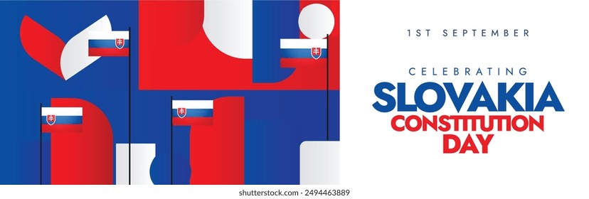 Slovakia Constitution day. 1st September Slovakia day celebration cover banner with its flags, abstract art elements in flag colours. The day recalls the adoption of the Slovak constitution in 1992