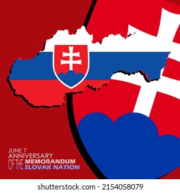 Slovakia country map and flag with bold texts on red background, Anniversary of the Memorandum of the Slovak Nation June 7