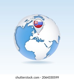 Slovakia - country map and flag located on globe, world map. 3D Vector illustration
