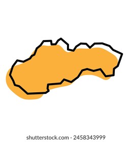 Slovakia country simplified map. Orange silhouette with thick black sharp contour outline isolated on white background. Simple vector icon