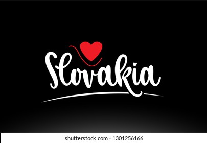 Slovakia country text with red love heart on black background suitable for a logo icon or typography design