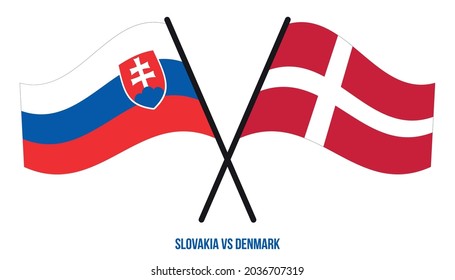 Slovakia and Denmark Flags Crossed And Waving Flat Style. Official Proportion. Correct Colors.