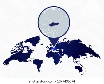 Slovakia detailed map highlighted on blue rounded World Map. Map of Slovakia in circle.