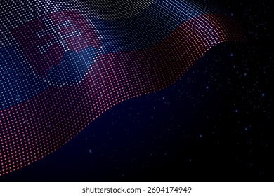 Slovakia digital flag made of dots, waving over a starry dark background
