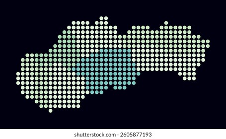 Slovakia dotted map. Digital style map of the country on a dark background. Slovakia shape with circle dots. Colored dots style. Large size circles. Awesome vector illustration.