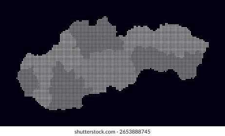Mapa de puntos de Eslovaquia. Mapa de estilo digital del país sobre fondo oscuro. Forma de Eslovaquia con puntos circulares. Estilo de puntos de colores. Círculos de tamaño Pequeño. Simple Ilustración vectorial.