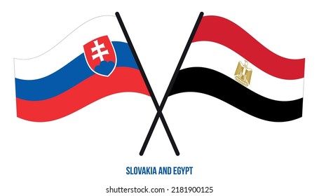 Slovakia and Egypt Flags Crossed And Waving Flat Style. Official Proportion. Correct Colors.