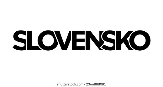 Slowakei-Emblem für Druck und Web. Das Design zeichnet sich durch geometrischen Stil, Vektorgrafik mit gewagter Typografie in moderner Schrift aus. Grafische Slogan-Schrift einzeln auf weißem Hintergrund.