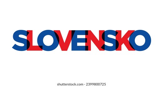 emblema de Eslovaquia para prensa y web. El diseño presenta estilo geométrico, ilustración vectorial con tipografía audaz en fuente moderna. Letras gráficas de eslóganes aisladas en fondo blanco.