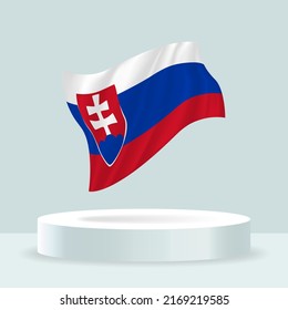 Slovakia flag. 3d rendering of the flag displayed on the stand. Waving flag in modern pastel colors. Flag drawing, shading and color on separate layers, neatly in groups for easy editing.