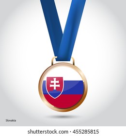 Slovakia Flag in Bronze Medal. Vector Illustration. RIO Olympic Game Bronze Medal. Vector Illustration