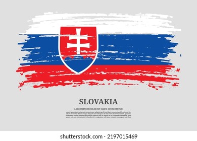 Slovakia flag with brush stroke effect and information text poster, vector background