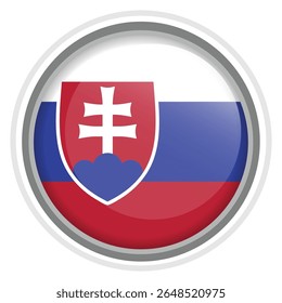 Slovakia Flag Button Icon Glossy Round National Emblem Vector Illustration