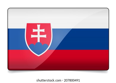 Slovakia flag button with reflection and shadow. Isolated glossy vector flag.