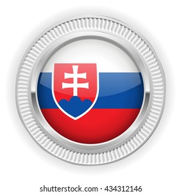 Slovakia flag buttons with silver border on white background