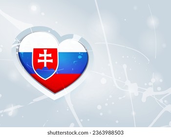 Bandera de Eslovaquia en forma de corazón 3D y fondo abstracto de manchas de pintura. Bandera de Eslovaquia. Uso para folletos, material impreso, logotipos, carteles, elementos, etc.