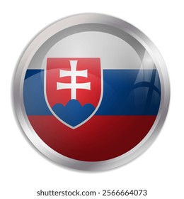 Slovakia flag - glossy circle button displays a colorful flag representing a country cultural identity and heritage. The essence of national pride and unity.