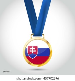 Slovakia Flag in gold Medal. Vector Illustration. RIO Olympic Game gold Medal. Vector Illustration