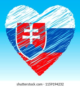 Slovakia flag, Heart shape, grunge style.