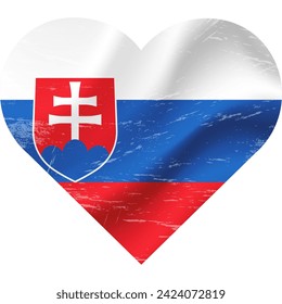 Slovakia flag in heart shape grunge vintage. Slovakia flag heart. Vector flag, symbol. 