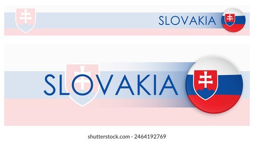 Slovakia flag horizontal web banner in modern neomorphism style. Webpage Slovak country header button for mobile application or internet site. Vector
