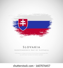 Slovakia flag made in brush stroke background. Independence day of Slovakia. Creative Slovakia national country flag icon. Abstract painted grunge style brush flag background.