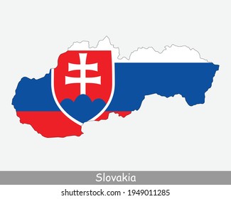 Slovakia Flag Map. Map of Slovak Republic with the Slovak national flag isolated on a white background. Vector Illustration.