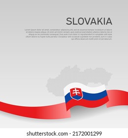 Slovakia flag, mosaic map on white background. Wavy ribbon with the slovak flag. Vector tricolor banner design, slovakia national poster. Cover for business booklet. State patriotic, flyer, brochure