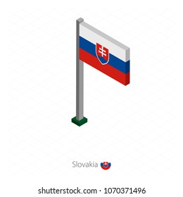 Slovakia Flag on Flagpole in Isometric dimension. Isometric blue background. Vector illustration.