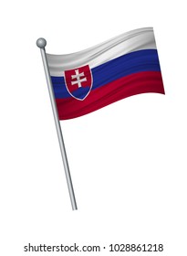 Slovakia flag on the flagpole. Official colors and proportion correctly. waving of Slovakia flag on flagpole, vector illustration isolate on white background.