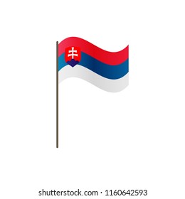 Slovakia flag on the flagpole. Official colors and proportion correctly. Waving of Slovakia flag on flagpole, vector illustration isolate