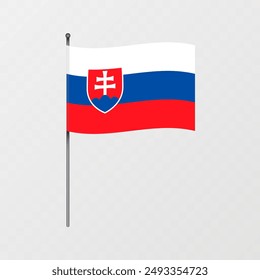 Slovakia flag on flagpole. Vector illustration.