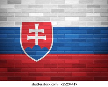 Slovakia flag on textured brick wall.