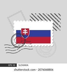 Slovakia flag postage stamp. Isolated vector illustration on grey post stamp background and specify is vector eps10.