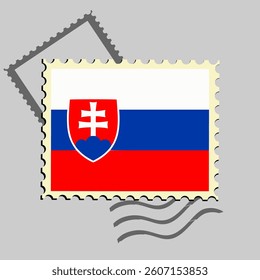 Slovakia flag postage stamp. Isolated vector illustration on grey post stamp background
