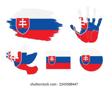 Bandera de Eslovaquia, bandera de la colección de Eslovaquia. Bandera en forma de grunge, Dove, Handprint, cuadrado y redondo. ilustración vectorial
