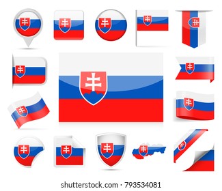 Slovakia Flag Set - Vector Illustration