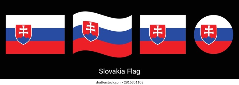 Slovakia Flag Set with Waving, Circle and Rectangle Shapes Vector Illustration