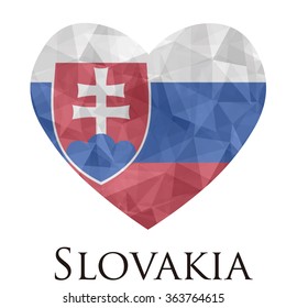 Slovakia flag shape heart in geometric rumpled triangular low poly origami style graphic illustration,mosaic polygonal style.Symbol of love to country.Retro or vintage style background.