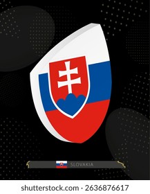 Slovakia Flag Shield icon in 3D on Dark Modern Abstract Rugby Background. Perfect for sports events, heritage themes, national celebrations, and patriotic designs.