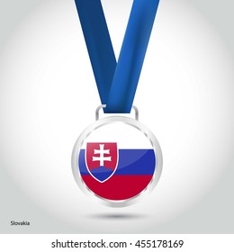 Slovakia Flag in Silver Medal. Vector Illustration. RIO Olympic Game silver Medal. Vector Illustration