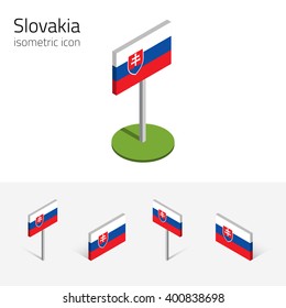 Slovakia flag (Slovak Republic), vector set of isometric flat icons, 3D style, different views. Editable design elements for banner, website, presentation, infographic, poster, collage, map. Eps 10