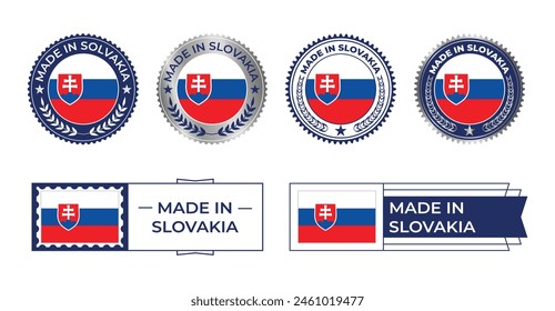 Bandera de Eslovaquia, sello de la bandera de Eslovaquia, hecho en Eslovaquia. Eslovaquia Verificado, Estampilla de la bandera de Country, Verificado, Certificado, Hecho en, Etiqueta, Sello, Estampilla, Plata, Bandera, Vector de iconos.