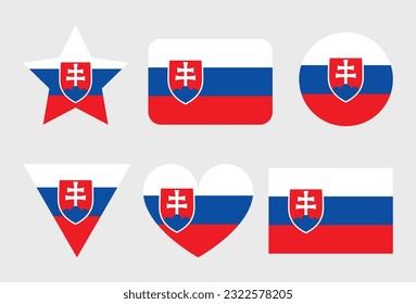 Vektorsymbole der Slowakischen Flagge in Form von Herz, Stern, Kreis und Karte
