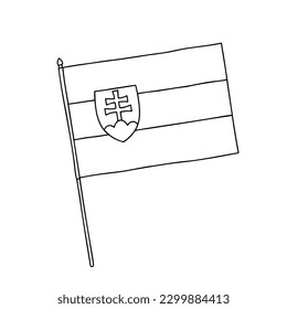 Slovakia flag vector, outline illustration. Vector black and white hand drawn flag.