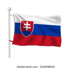 Ondas de bandera de Eslovaquia en un asta de bandera, vector de fondo blanco