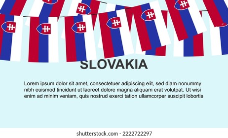 Slovakia flags hanging on a rope, celebration and greeting concept, many Slovakia flags with text space, banner and poster idea, decoration material, independence day