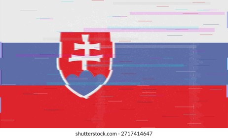 Vector Video de bandera de falla de Eslovaquia, distorsión dividida RGB, ilustración de marco abstracto digital