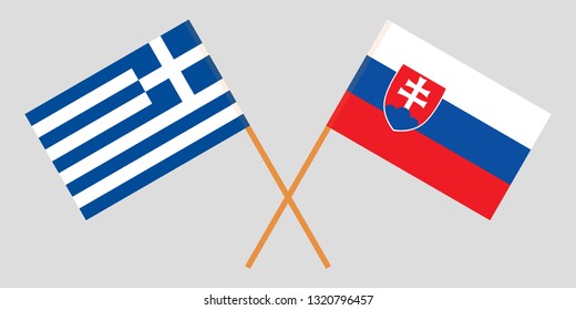 Slovakia and Greece. The Slovakian and Greek flags. Official colors. Correct proportion. Vector illustration
